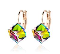 Boucles d'oreilles dormeuses cubiques en cristal autrichien plaqué or rose 14 carats hypoallergénique pour femme