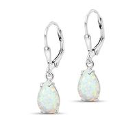 Boucles d'oreilles dormeuses en argent sterling 925 avec opale blanche naturelle pour femme - Pierre de naissance du mois d'octobre