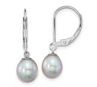 Boucles d'oreilles dormeuses en argent sterling 925 plaqué rhodium avec perles de culture d'eau douce grises de 7 8 mm de long 27,65 mm de long pour femme