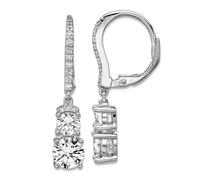 Boucles d'oreilles dormeuses en argent sterling 925 plaqué rhodium poli avec faux diamant CZ 29,65 x 6 mm de large pour femme