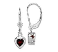 Boucles d'oreilles dormeuses en argent sterling 925 poli 6 mm en forme de cœur grenat 25 x 7 mm de large pour femme