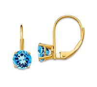 Boucles d'oreilles dormeuses en or jaune 14 carats avec topaze bleue polie 6 mm 18 x 6 mm de large pour femme