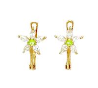 Boucles d'oreilles dormeuses en or jaune 14 carats vert août 1,5 mm CZ fleur mesure 12 x 7 mm bijoux pour femmes