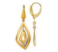 Boucles d'oreilles dormeuses en or massif 14 carats poli bicolore 43,25 x 14,65 mm de large pour femme