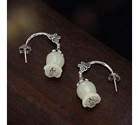 Boucles D'Oreilles Dormeuses Oreille Dangler Jade Dormeuses en Argent Sterling S925 Incrustées D'Argent Hetian White Jade Boucles D'Oreilles Muguet Bijoux Pour Femmes Pour les Fêtes, Festivals, Occas