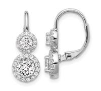 Boucles d'oreilles dormeuses plaquées rhodium avec double oxyde de zirconium cubique rond 8 mm 20 x 8 mm de large - Cadeau pour maman, taille unique, oxyde de zirconium