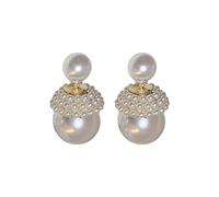 Boucles d'oreilles double face en argent sterling 925 plaqué or hypoallergénique perles d'imitation 8-14 mm pour femmes et filles Boucles d'oreilles à tige délicates