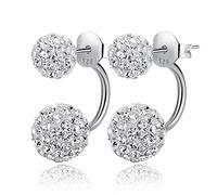 Boucles d'oreilles double face style Shamballa - Bijoux de marque tendance - Argent sterling 925 - Boule de cristal - Boucles d'oreilles à tige double boule disco sur tige en argent