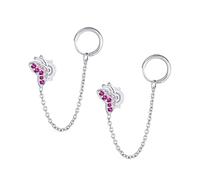 Boucles D'Oreilles Double Percées Avec Chaîne Et Câble Boucle D'Oreilles Cartilage Boucles D'Oreilles Papillon Rose Arbre De Vie Pour Femmes Argent Sterling Piercing