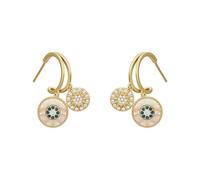 Boucles d'oreilles doubles pendantes rondes en coquillage blanc French Elegance Boucles d'oreilles tendance de style antique avec micro-pavé de diamants et motif tournesol