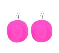 Boucles d'oreilles doubles pour deux trous western hat plastique cowboy cowboy femelles roses