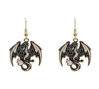 Boucles d'oreilles dragon western zinc fantastique - Bijoux gothiques cadeaux fêtes médiévales (Noir)
