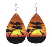 Boucles d'oreilles drôles africaines au coucher du soleil en forme de larme en cuir avec pendentif imprimé pour femme avec crochet tendance vintage fête au quotidien, taille unique, Cuir