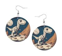 Boucles d'oreilles drôles astronautes en cuir imprimé roche dinosaure pour femme - Boucles d'oreilles pendantes et créoles parfaites pour les fêtes costumées, accessoires de filles, taille unique