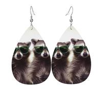 Boucles d'oreilles drôles de lunettes de soleil vertes en forme de raton laveur pour femme - Boucles d'oreilles pendantes double face en cuir - Légères - Accessoires d'oreilles tendance - Cadeau