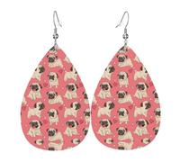 Boucles d'oreilles drôles en cuir avec pendentif en forme de carlin - Pour femme - Style vintage - Pour fête ou usage quotidien, taille unique, Cuir