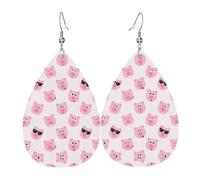 Boucles d'oreilles drôles en cuir avec tête de cochon rose pour femme - Boucles d'oreilles percées en cuir - Cadeau d'anniversaire et de Noël
