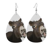 Boucles d'oreilles drôles en cuir d'âne pour femme - Boucles d'oreilles percées en forme de larme - Cadeau d'anniversaire de Noël