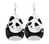 Boucles d'oreilles drôles en cuir imprimé panda pour femme - Boucles d'oreilles pendantes en forme de larme, parfaites pour les fêtes et accessoires de costume, taille unique, cuir, sans pierre