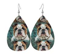 Boucles d'oreilles drôles en forme de bouledogue anglais en forme de larme en similicuir double face - Bijoux tendance et légers - Cadeaux pour femmes