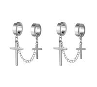 Boucles D'Oreilles, Ear Cuff Argent Acier Inoxydable avec Pompon en Chaîne Croisée 9X4mm pour Femme Mariage Bijoux