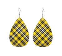 Boucles d'oreilles écossaises à carreaux jaunes et noirs, en forme de goutte d'eau, accessoires tendance