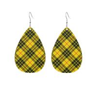 Boucles d'oreilles écossaises à carreaux jaunes et noirs, en forme de goutte d'eau, accessoires tendance