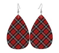 Boucles d'oreilles écossaises à carreaux noirs et rouges pour femme, boucles d'oreilles tendance en forme de larme en cuir pour femme, boucles d'oreilles tendance en forme de larme colorées