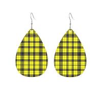 Boucles d'oreilles écossaises en forme de goutte d'eau à carreaux tartan jaune et noir