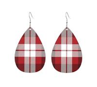 Boucles d'oreilles écossaises en forme de goutte d'eau à carreaux tartan rouge et blanc, rouge, bleu et noir