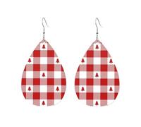 Boucles d'oreilles écossaises en forme de goutte d'eau, motif sapin de Noël rouge et blanc, tartan rouge, bleu et noir. Accessoires tendance.