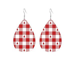Boucles d'oreilles écossaises en forme de goutte d'eau, motif sapin de Noël rouge et blanc, tartan rouge, bleu et noir. Accessoires tendance.