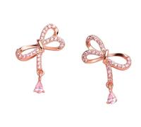 Boucles d'oreilles élégantes à nœud papillon for femme, en cristal rose et or, argent sterling 925. Accessoires de bijoux