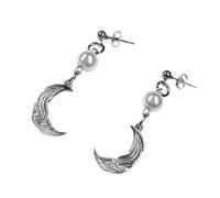 Boucles d'oreilles élégantes avec une combinaison de symbole de lune, de perles et de matériaux en acier pour les amateurs de punk, taille unique, comme décrit