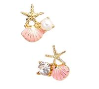 Boucles d'oreilles élégantes Boulons avec perles d'imitation et zircon pour femmes Bijoux en alliage léger Cadeau pour femme Bijou élégant en coquillage Cadeau Elle, taille unique, comme décrit