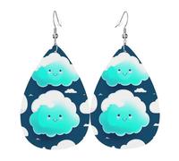 Boucles d'oreilles élégantes en cuir avec deux nuages timides pour femme - Bijoux pendants en forme de larme, accessoire de fête léger à paillettes, taille unique, cuir, pas de pierre précieuse