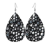 Boucles d'oreilles élégantes en cuir avec impression d'images inégales pour femme - Bijoux pendants en forme de larme, accessoire de fête léger à paillettes, taille unique, cuir, pas de pierre