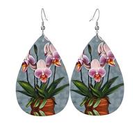 Boucles d'oreilles élégantes en cuir avec imprimé orchidées florales pour femme - Bijoux pendants en forme de larme, accessoire de fête léger à paillettes, taille unique, cuir, pas de pierre précieuse
