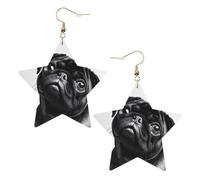 Boucles d'oreilles élégantes en cuir avec motif carlin noir mignon - Accessoires tendance et uniques pour un usage quotidien, taille unique