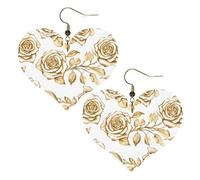 Boucles d'oreilles élégantes en cuir en forme de cœur avec de nombreuses fleurs dorées - Accessoires tendance et uniques pour un usage quotidien, taille unique