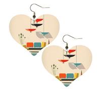 Boucles d'oreilles élégantes en cuir en forme de cœur avec imprimés modernes du milieu du siècle - Accessoires tendance et uniques pour un usage quotidien, taille unique