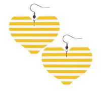 Boucles d'oreilles élégantes en cuir en forme de cœur avec motif zeste de citron jaune et rayures jaunes - Accessoires tendance et uniques pour un usage quotidien, taille unique