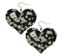 Boucles d'oreilles élégantes en cuir en forme de cœur avec signe du dollar - Accessoires tendance et uniques pour un usage quotidien, taille unique