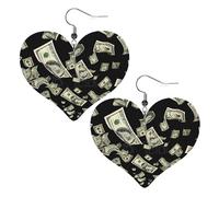 Boucles d'oreilles élégantes en cuir en forme de cœur avec signe du dollar - Accessoires tendance et uniques pour un usage quotidien, taille unique