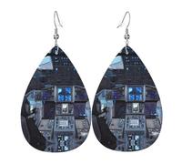 Boucles d'oreilles élégantes en cuir imprimé Cabine du futur pour femme - Bijoux pendants en forme de larme, accessoire de fête léger à paillettes, taille unique, cuir, pas de pierre précieuse, taille
