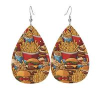 Boucles d'oreilles élégantes en cuir imprimé frites pour femme - Bijoux pendants en forme de larme, accessoire de fête léger à paillettes, taille unique, cuir, pas de pierre précieuse, taille unique