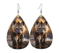 Boucles d'oreilles élégantes en cuir imprimé hyène solitaire pour femme - Bijoux en forme de larme, accessoire de fête léger à paillettes, taille unique, cuir, pas de pierre précieuse, taille unique