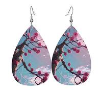 Boucles d'oreilles élégantes en cuir imprimé petites fleurs roses pour femme - Bijoux pendants en forme de larme, accessoire de fête léger à paillettes, taille unique, cuir, pas de pierre précieuse