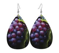Boucles d'oreilles élégantes en cuir imprimé raisins frais pour femme - Bijoux pendants en forme de larme, accessoire de fête léger à paillettes, taille unique, cuir, pas de pierre précieuse, taille