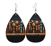 Boucles d'oreilles élégantes en cuir imprimé totem primitif pour femme - Bijoux pendants en forme de larme, accessoire de fête léger à paillettes, taille unique, cuir, pas de pierre précieuse, taille